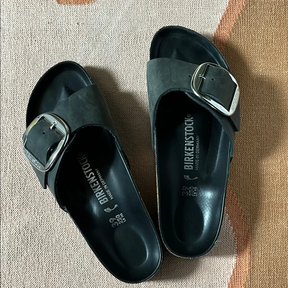Birkenstock Black Leather Madrid Big Buckle Sandals